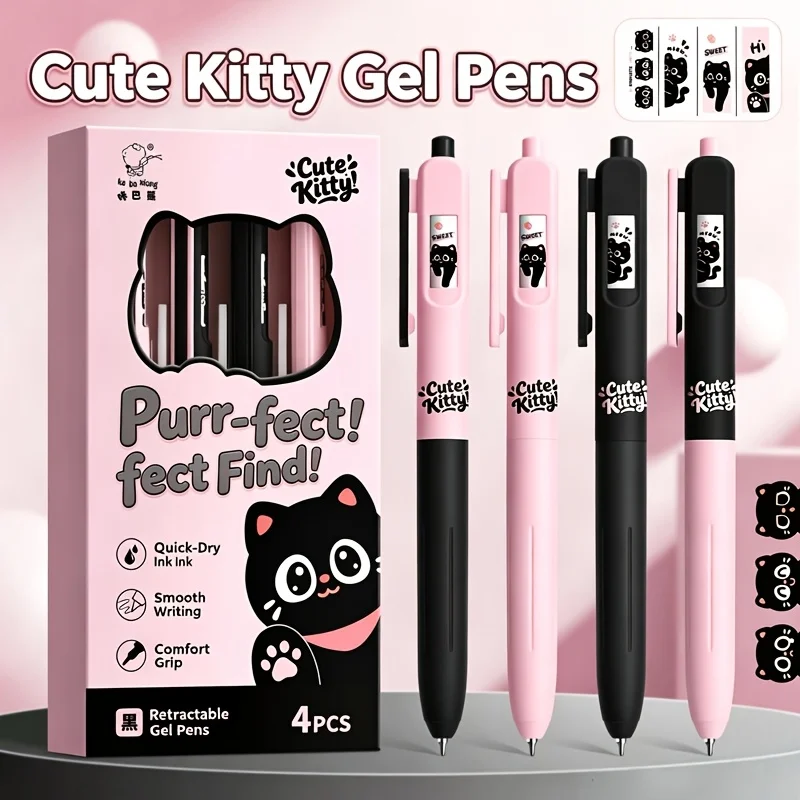 8/4 Pieces in Random Colors, Cat-Themed Retractable Gel Pens, Black Ink, Gel Pens with Interchangeable Designs, Suitable for Note-Taking, Daily Office Writing, Office and Study Supplies, Perfect Gift for Halloween and