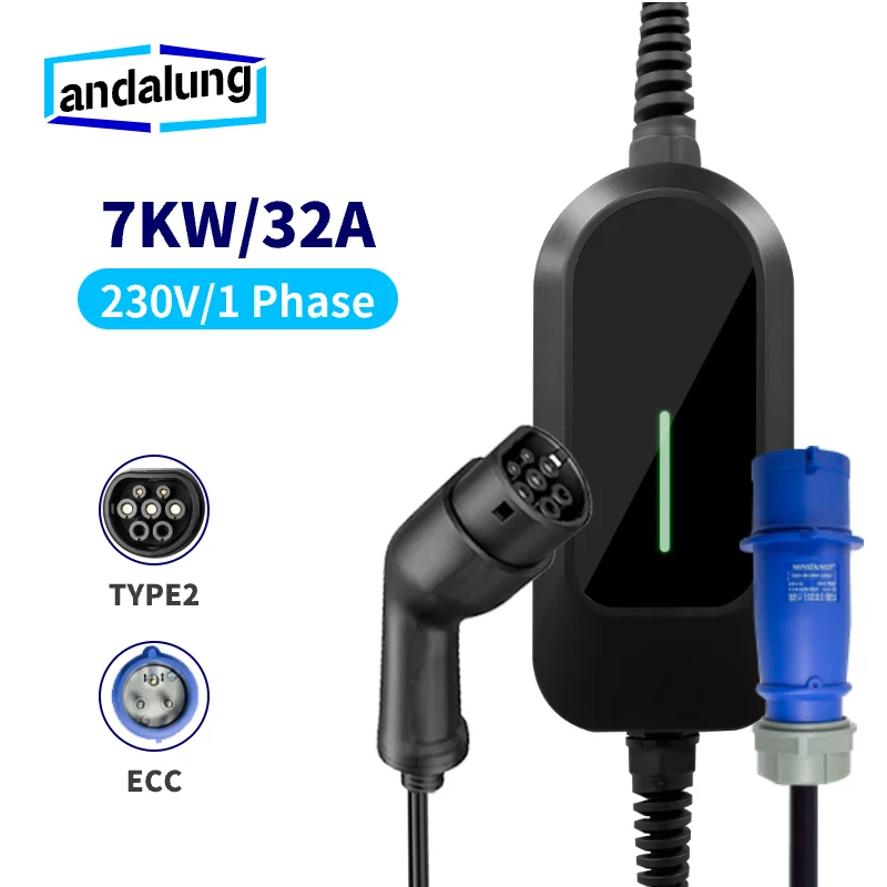 Andalung Portable EV Charger 7KW 32A  EVSE Charging  Type2 1p  for Electric Car GBT Charger