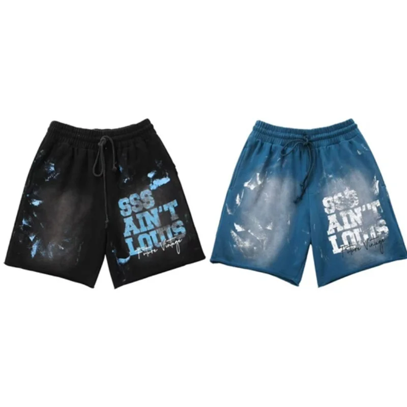 

High quality Washed Blue Black Saint Louis Graffiti Shorts 2024ss Men Women Casual Retro Street Cotton Drawstring Sweatpants