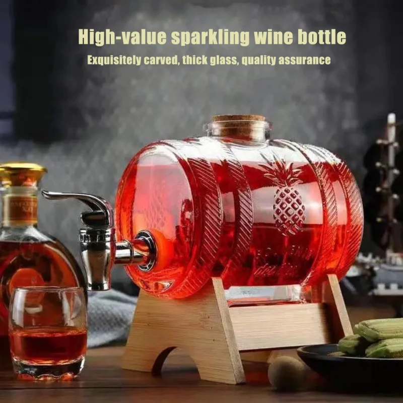 Glass Whiskey Cask Cask Chopp Growler Beer Bottle Fruit Liquor Aged Spirit Honey Storage Container With Pedestal Faucet