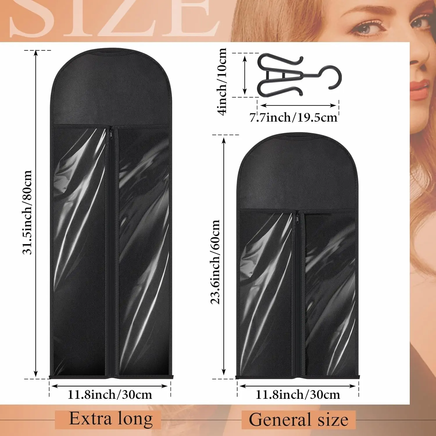 Extra Long Hair Extension Storage Bag with Hanger, Two Sizes for Multiple Wigs, Dust Proof Hanger for Hair Extensions