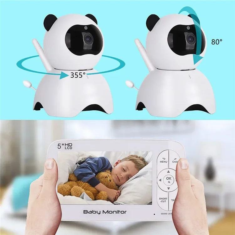 

2024 Hot Selling 5 Inch Full HD 720P 1080P Display VOX Mode Baby Camera Crying Detection 5000mAh Battery 355 Degree Baby