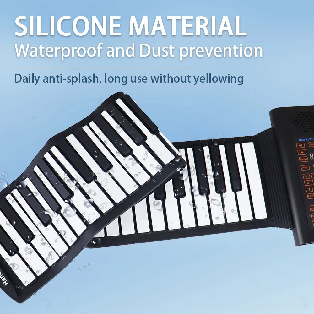 

61-клавишная складная клавиатура для фортепиано, силиконовая свернутая портативная электронная рулонная музыкальная инструмент, дорожный встроенный динамик