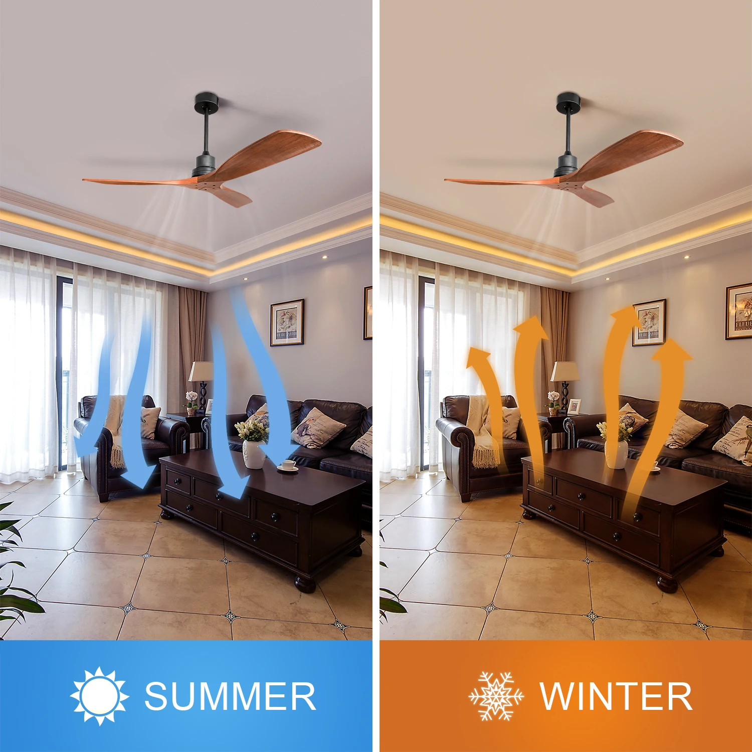 Ventilateur silencieux avec télécommande de 52 pouces, pales en bois, moteur électrique silencieux, ventilateur de plafond à courant continu