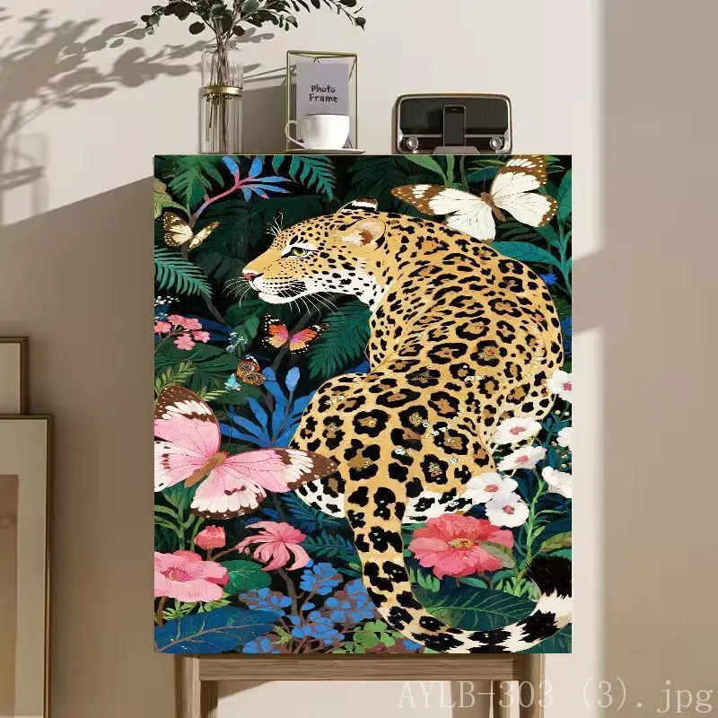 VIKAMA Golden Leopard Tropical Flower Butterfly Self Adhesive Cabinet Curtain No Drill Wardrobe Door Dust Cover Home Decor