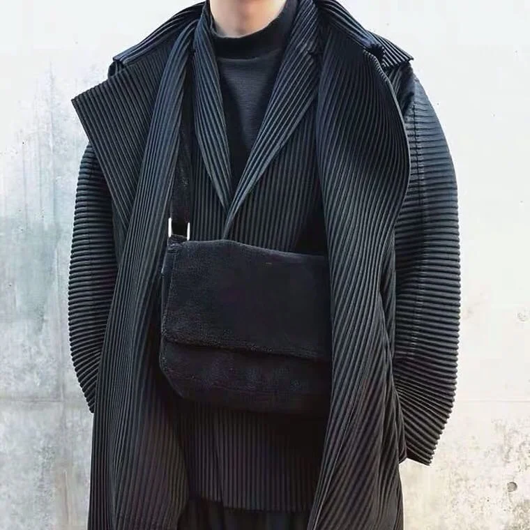 Casual Mid-Length Men's Suit Jacket JD202 Tade Fabric Pleated Loose Fit Youth Trend Winter Windbreaker Outerwear Coat