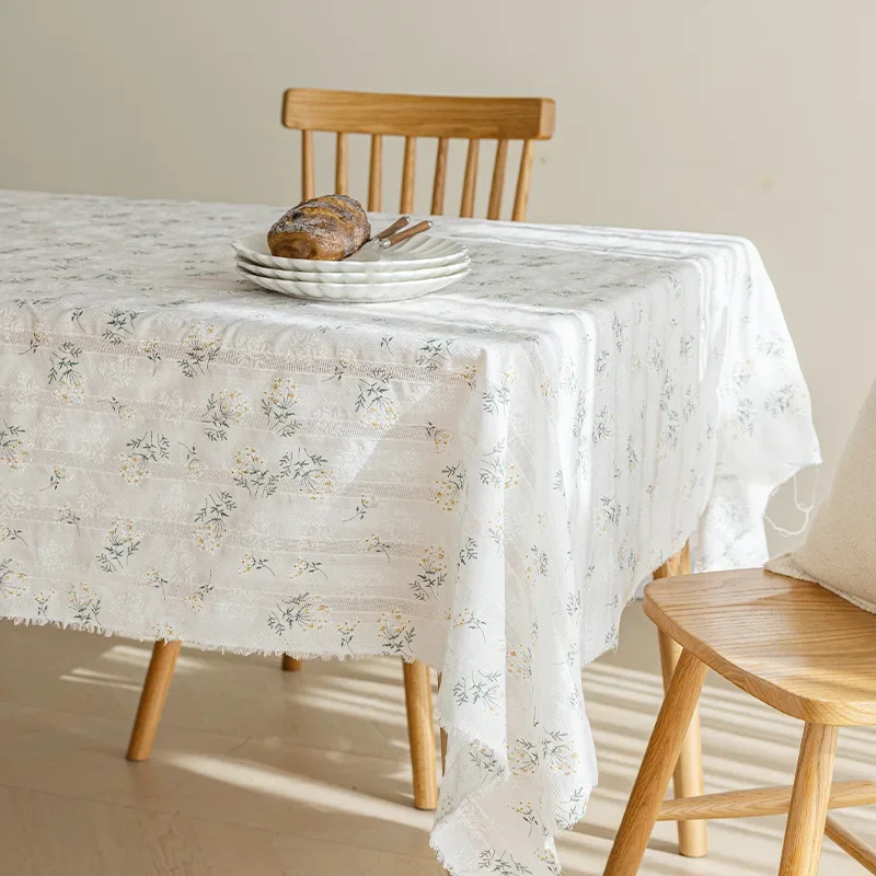 Rectangle White Lilac Tablecloth Boho Farmhouse Table Cover for Wedding Birthday Party Baby Shower Dinner Table Retro Decoration