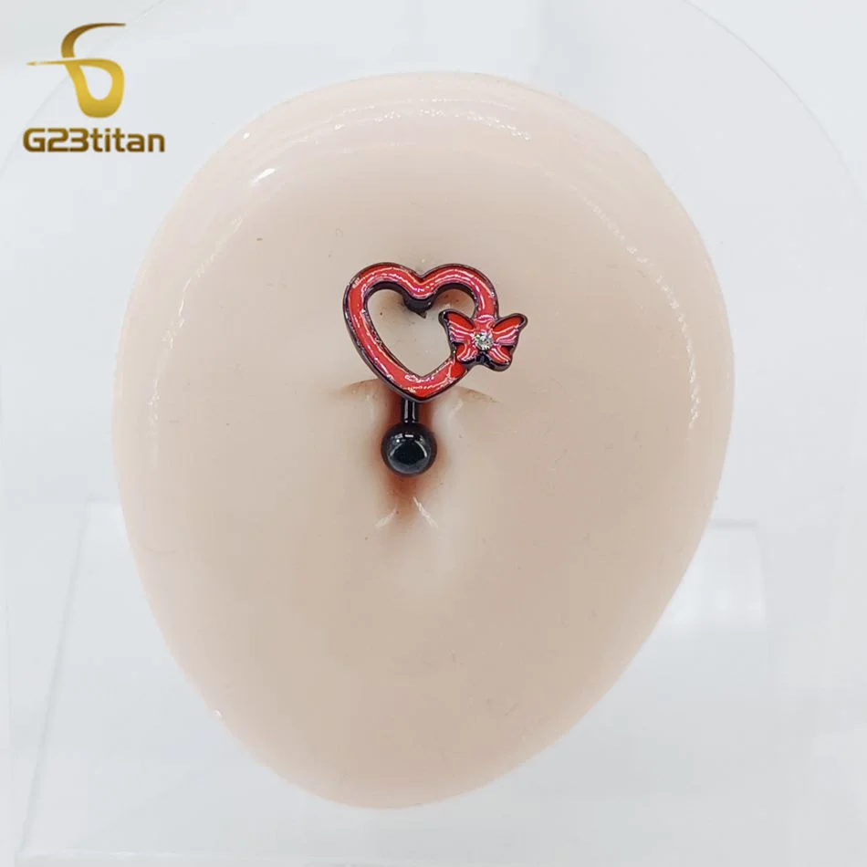 14G Inverted Red Heart Shaped Butterfly Belly Button Rings For Women Halloween Navel Piercing Anti Allergic Jewelry Accessory