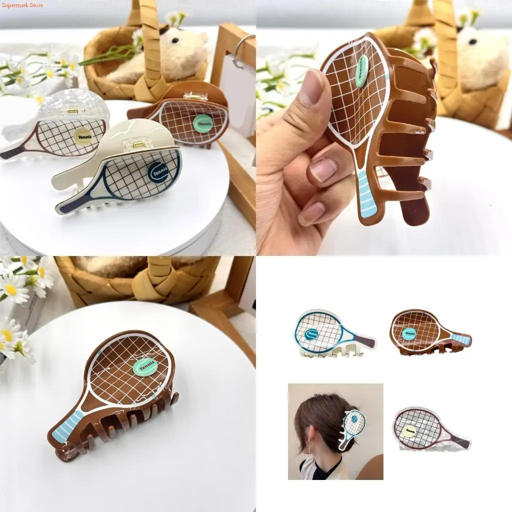 

Q5WE Fun Tennis Racket Claw Hair Clip For Women Girls 3 Colors Sporty Design