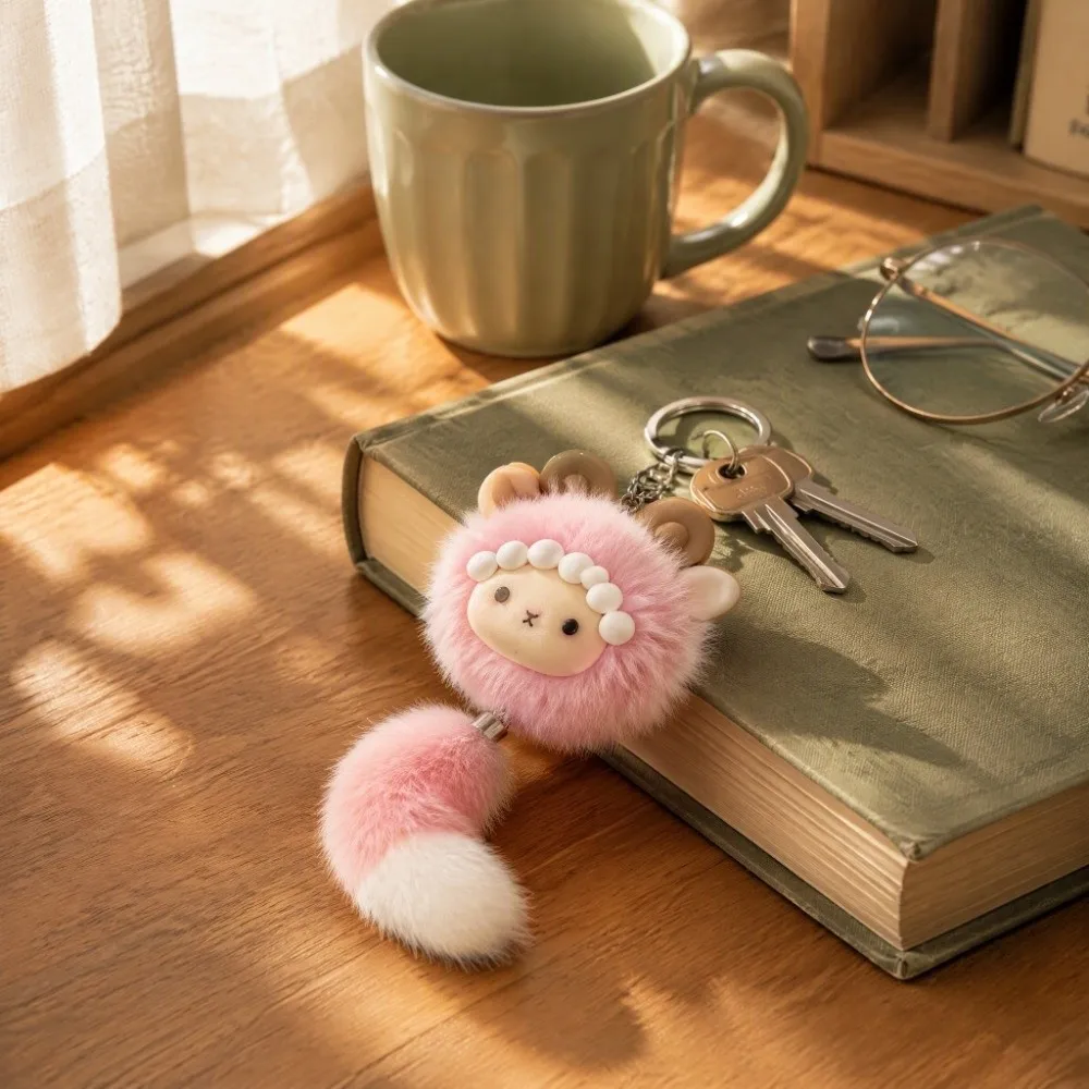 Fluffy Soft Long Tailed Sheep Keychain Cartoon Chinese Zodiac Plush Sheep Keychain Mini Goat Pendant Hanging Ornament