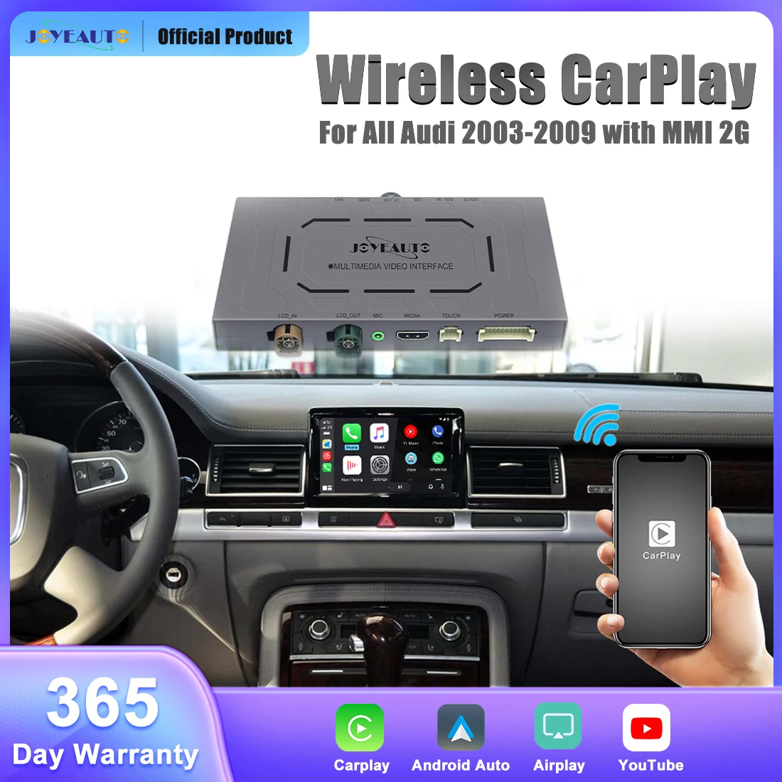 JoyeAuto Wireless Apple CarPlay Decoder  for Audi Cars with MMI 2G 2006-2009 GPS Navigation Google Play store YouTube&Netflix