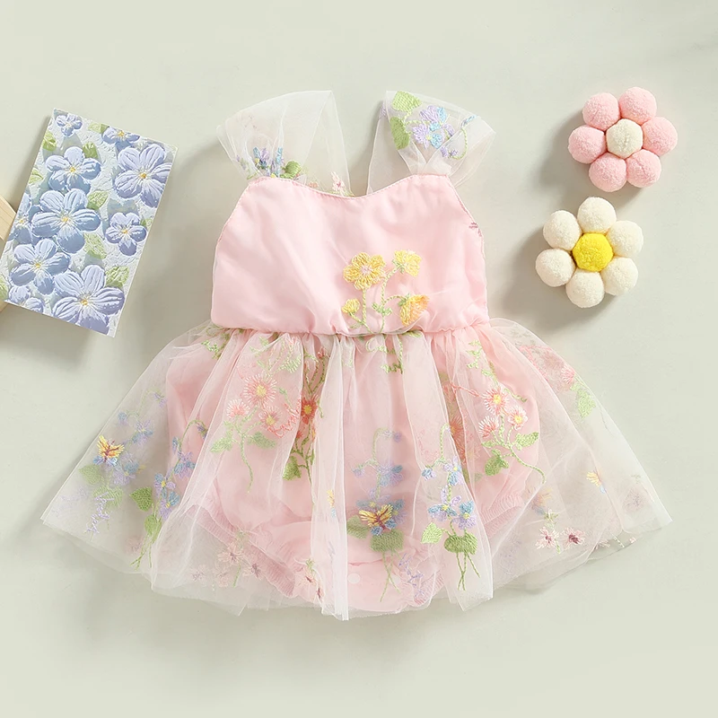 

Newborn Costume Baby Girl Romper Sleeveless Floral Embroidery Dress Jumpsuit Casual Spring Summer Romper Toddler Clothing