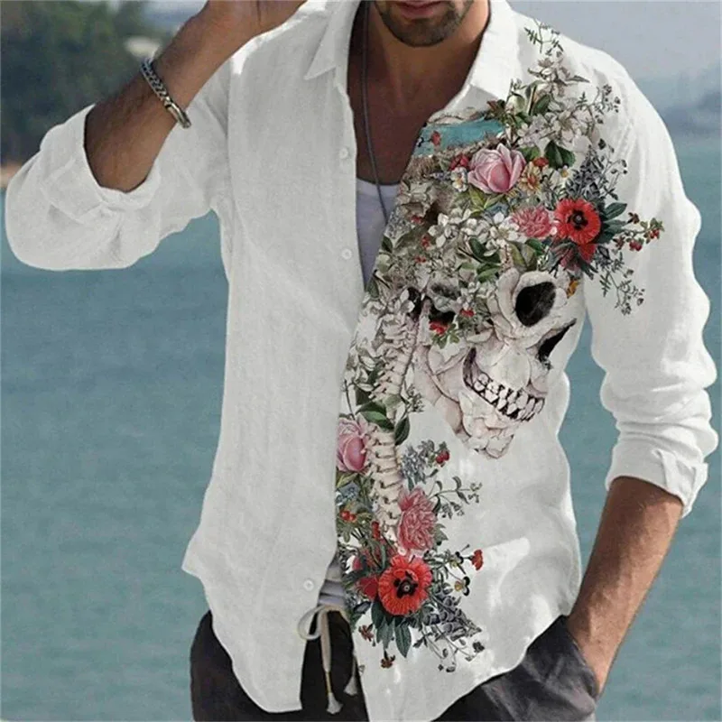 

Мужская рубашка с длинным рукавом, рубашка с принтом, корейская мода, мужские топы, повседневная красивая мужская одежда на пуговицах с лацканами большого размера