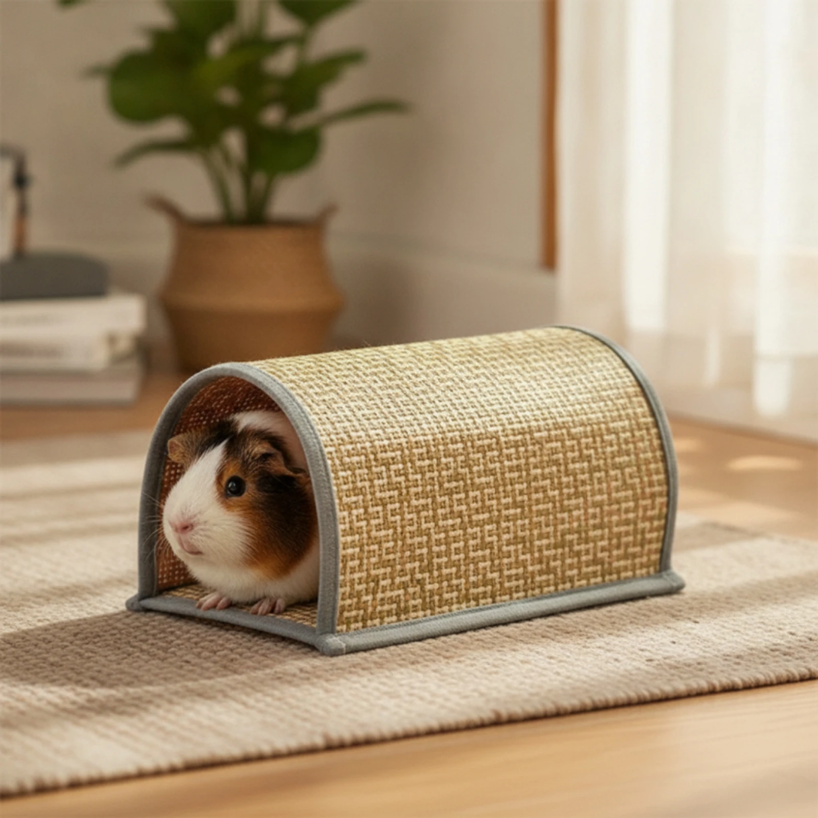 Pet Tunnel with Woven Mat Comfortable Small Animal Tunnel Sturdy Low-Height for Guinea Pigs, Playpen