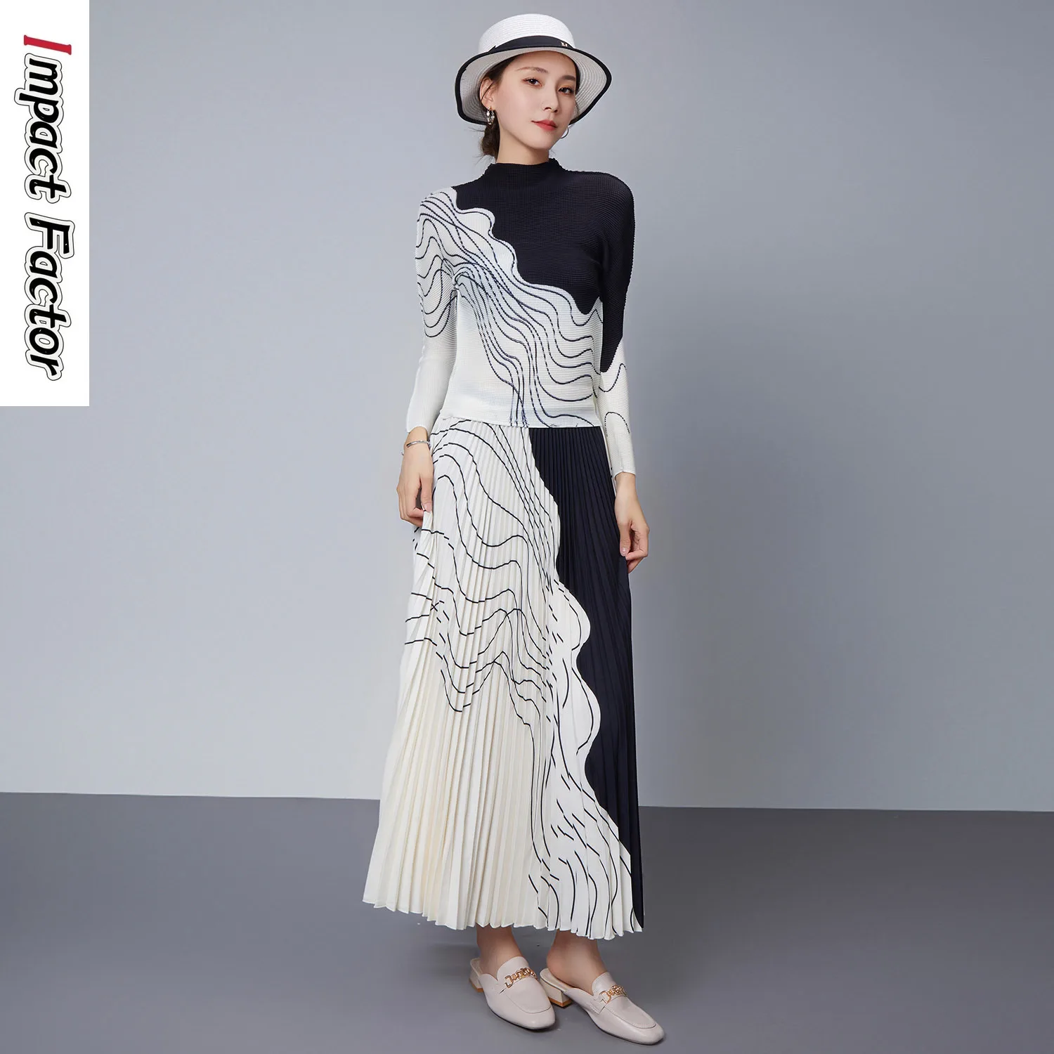 

Miyake Pleated Advanced Set Women's Wear 2024 Autumn New Professional Temperament Fashion Celebrity Half Skirt Two Piece Set