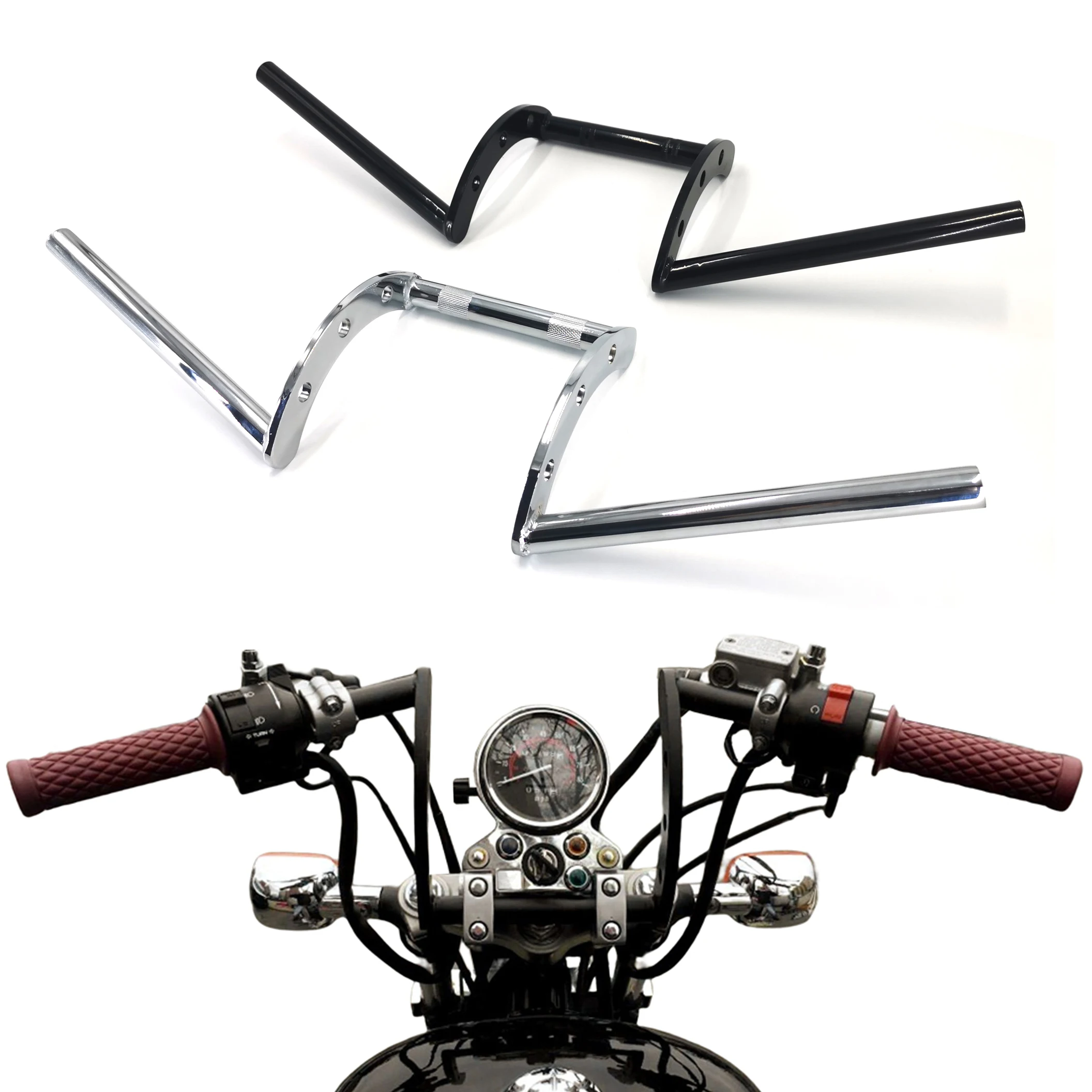 

Motorcycle 22mm Handlebar Z Bars 7/8" Steering Wheel Compatible with Softail Dyna Sportster Bobber Chopper Cruisers Cafe Racer