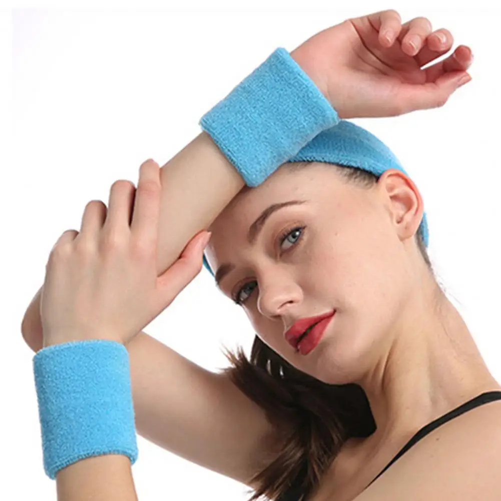 1 Set Wrist Support Sweatband Set Reversible Soft Breathable Athletic Elastic Sweat Bands for Sports Safety