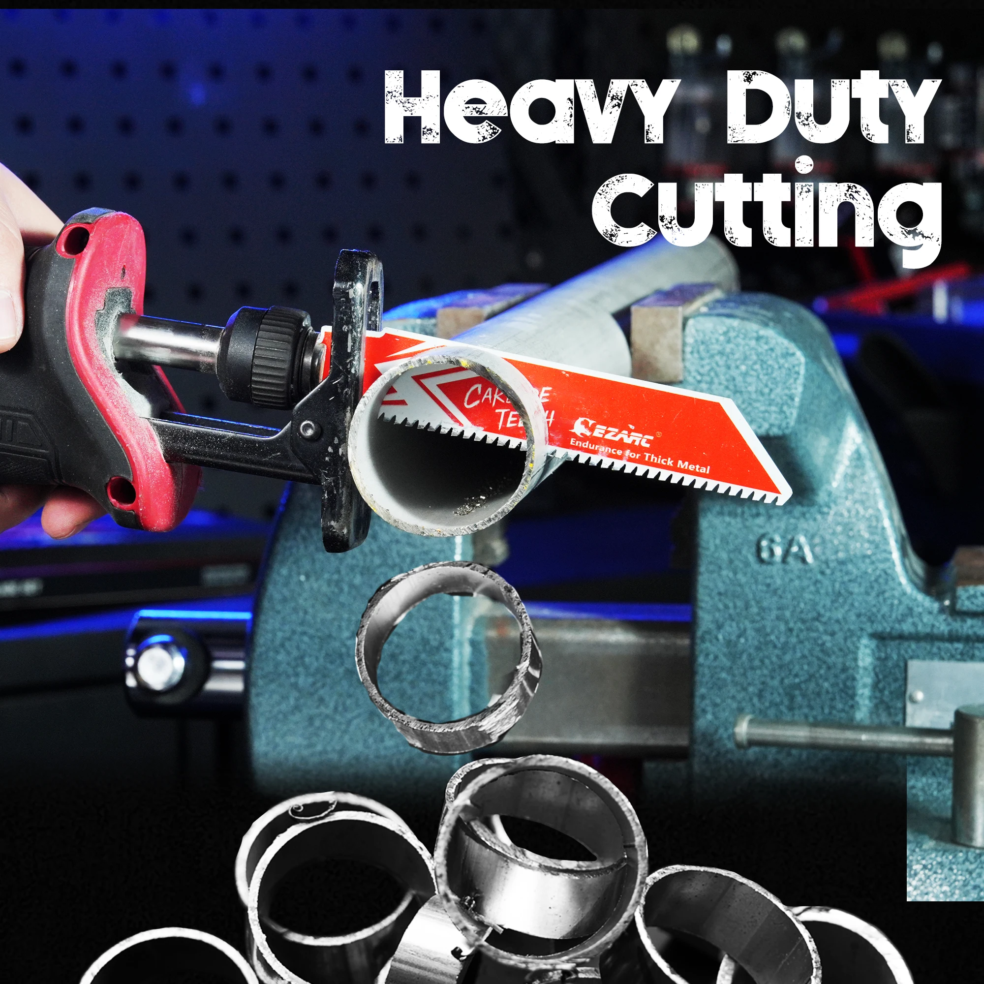 Set di 5 lame per sega alternativa in carburo EZARC, taglio multimateriale da 3-8 TPI, ideale per legno, metallo, ghisa e acciaio legato