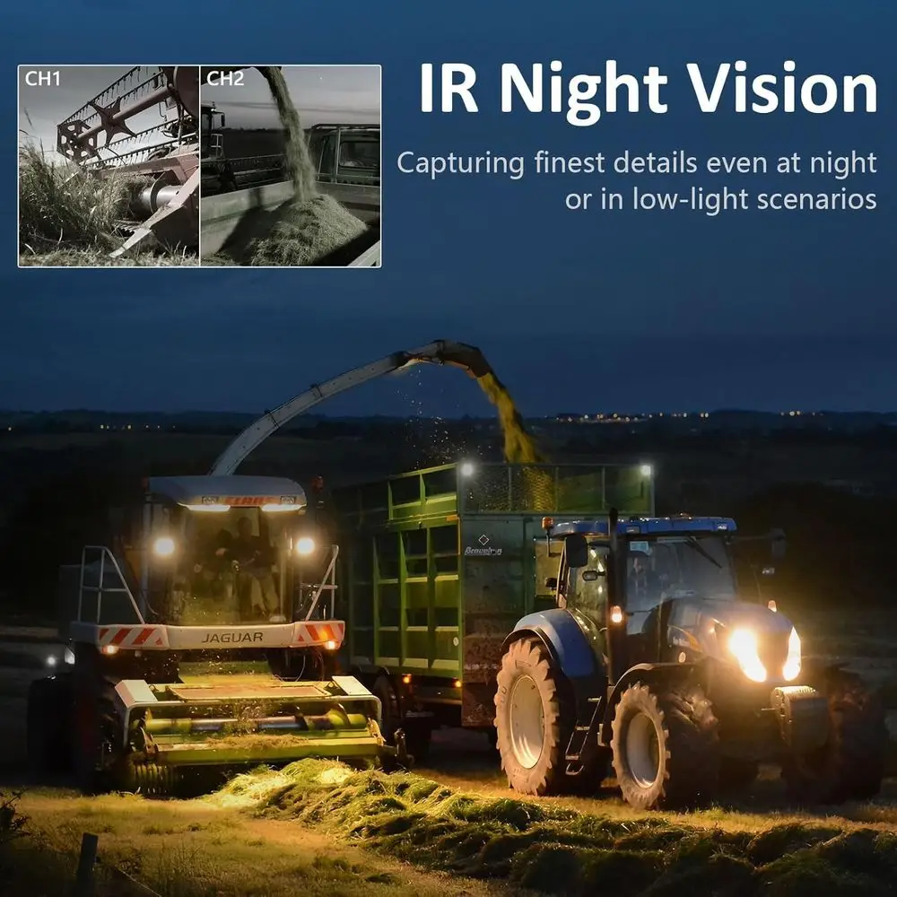 Câmera dupla de backup RV para caminhão - Câmera reversa de tela dividida HD de 7 polegadas para caminhões, fácil instalação, visão noturna IR, IP69 Waterpro