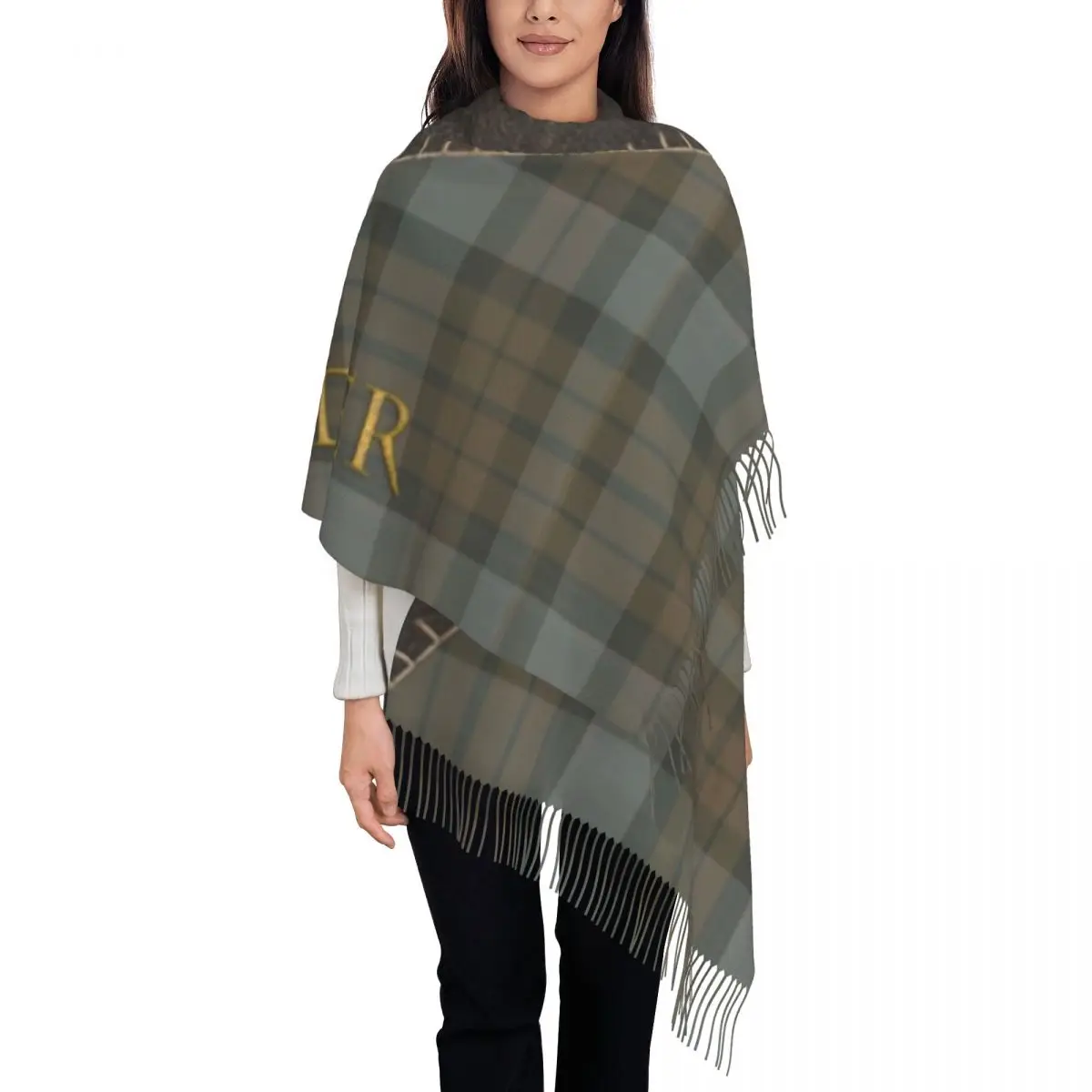 Personalized Print Outlander Leather And Tartan Scarf Women Men Winter Warm Scarves Scottish Art Shawls Wraps