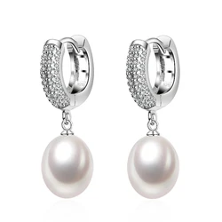 LACEY Fresh Water Pearl Clip Earrings,Real Pearl Earrings For Women,925 Silver White Natural Pearl Earring Wedding