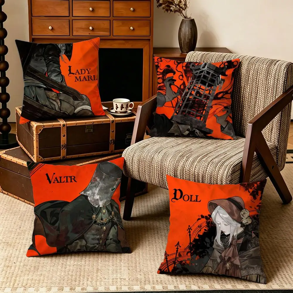 Game-BloodborneS Cushion Cover Soft Velvet Cushion Cover Set 4Pcs 50x50 45x45 Zipper Pillowcase for Home Decor