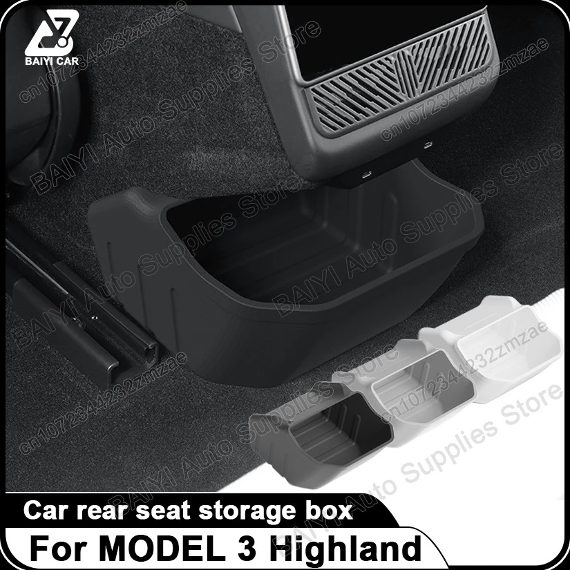 

For Tesla Model 3 Highland Rear floor silicone storage box, Car rear seat trash can storage box, Auto Interior accessories
