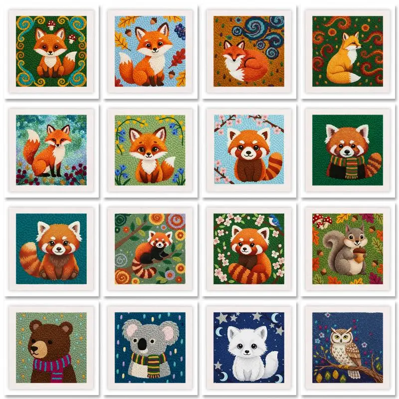 

GATYZTORY 25x25cm Square Punch Needle Embroidery Kit Easy for Adults With Frame Animal Pattern Punch Needle Starter Craft Set