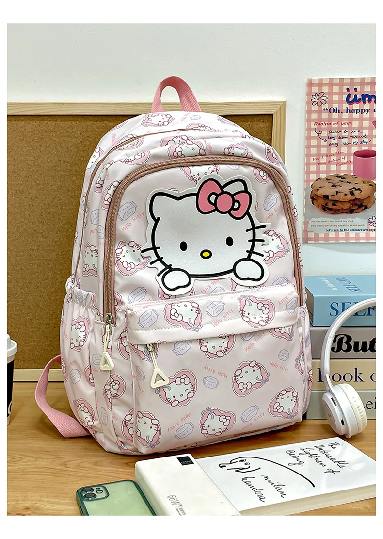 2024 Sanrio Cute Kuromi Melody Cinnamoroll Large Capacity Backpack Boys Girls Cartoon Hello Kitty Kawaii Canvas Schoolbag