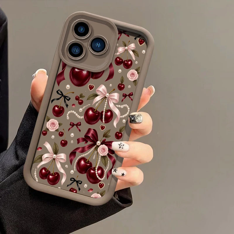 Cartoon Cherry Bow Pattern Phone Case For Tecno Spark 50 20 40 Pro Plus 10C 20C 30C 40C 6 GO 2025 Shockproof Silicone Cover Etui