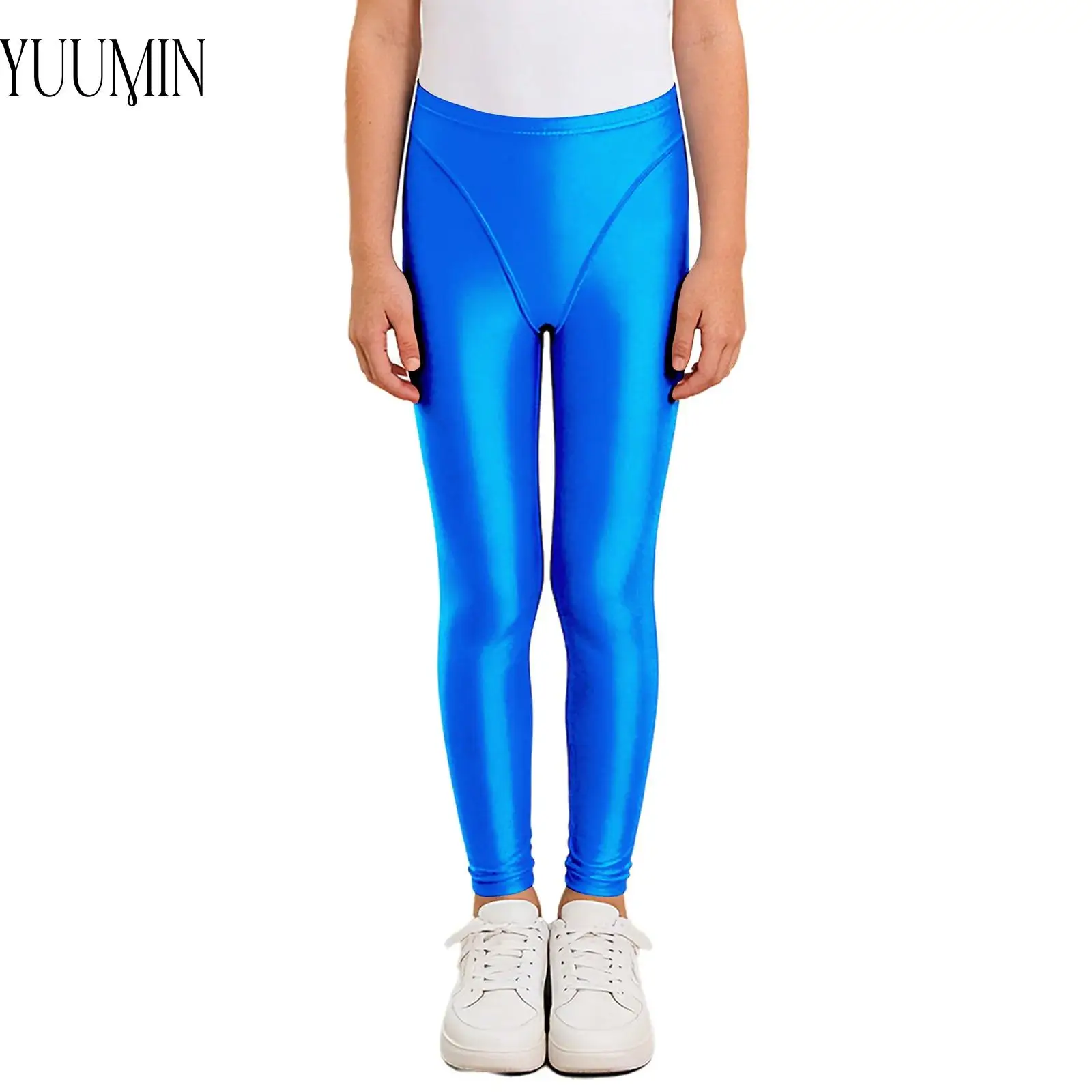 

Kids Girls Glossy Tight Leggings Elastic Waistband Stretchy Pants for Figure Skating Ballet Dance Gymnastics Sports Yoga Workout