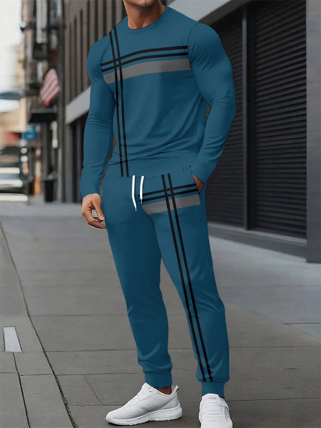 

New Casual Sportswear Long-sleeved T-shirt Long Sweatpants Men's Two-piece Men's Top T-shirt Red Printed Men's Clothing