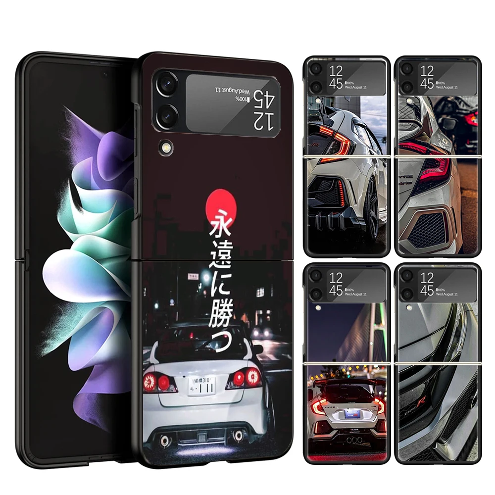 JDM Type R Civic Sport Car Cover Phone Case For Samsung Galaxy Z Flip 6 5 4 3 5G Flip6 Flip5 Flip4 Flip3 Black Hard Fundas Shell