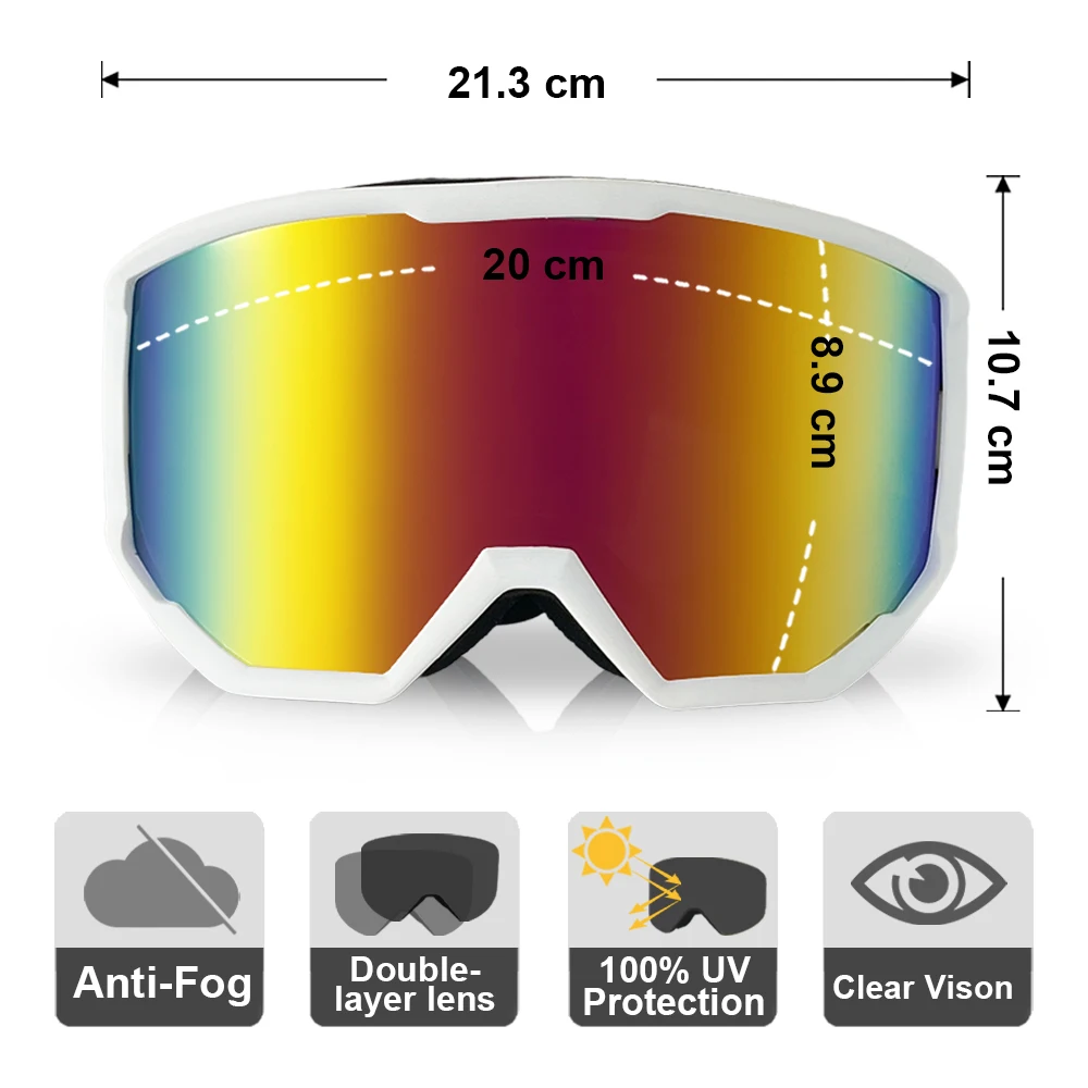 

Ski Goggles Anti Fog UV Protection Snow Goggles OTG Design Over Helmet Compatible Skiing Snowboarding