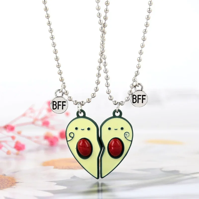 2pcs/set Green Avocado Best Friends Love Necklace for Children BFF Friendship Jewelry Gifts For Kids