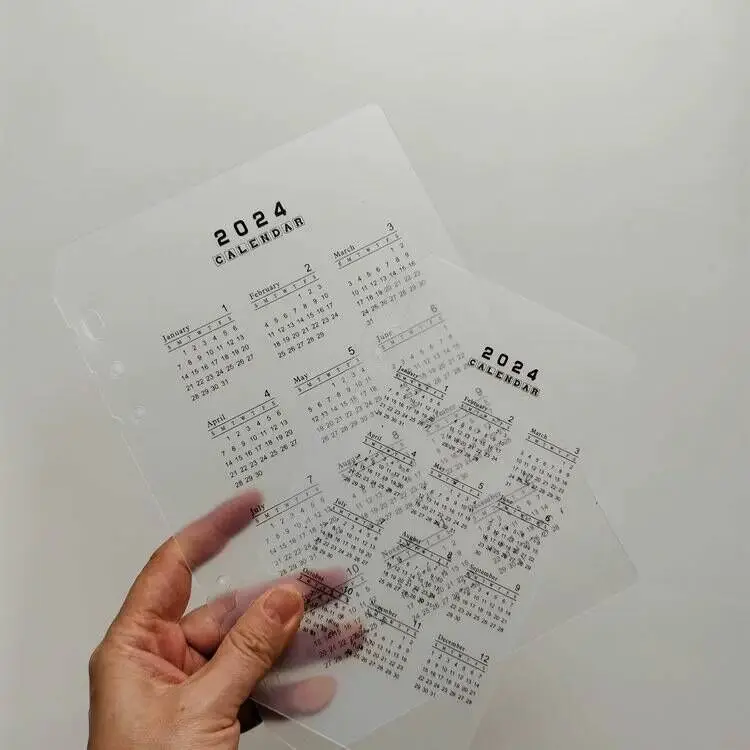 2025 Calendar A5 A6 6-hole Hand Account Loose-leaf Calendar Partition PP Frosted Transparent Protective Pad