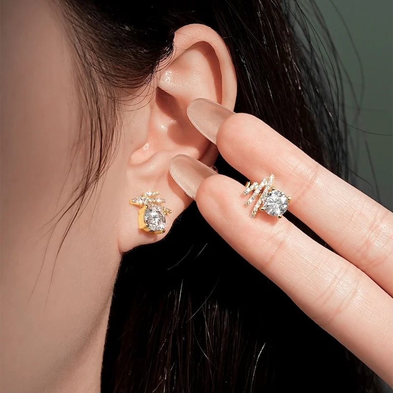 Rrjzz 6,5 mm D-Farbe Moissanit-Ohrstecker, Labor-Imitationsdiamant, Leiterform, Meteor Trail-Ohrringe für Frauen, Schmuck, Geschenke – Detail 16