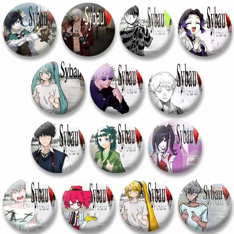Creative Funny Sybau Meme Coin Brooch on Bag Clothing Accessories Cartoon Role Gojo Till Cosplay Badges Jewelry Pins Toys Gifts