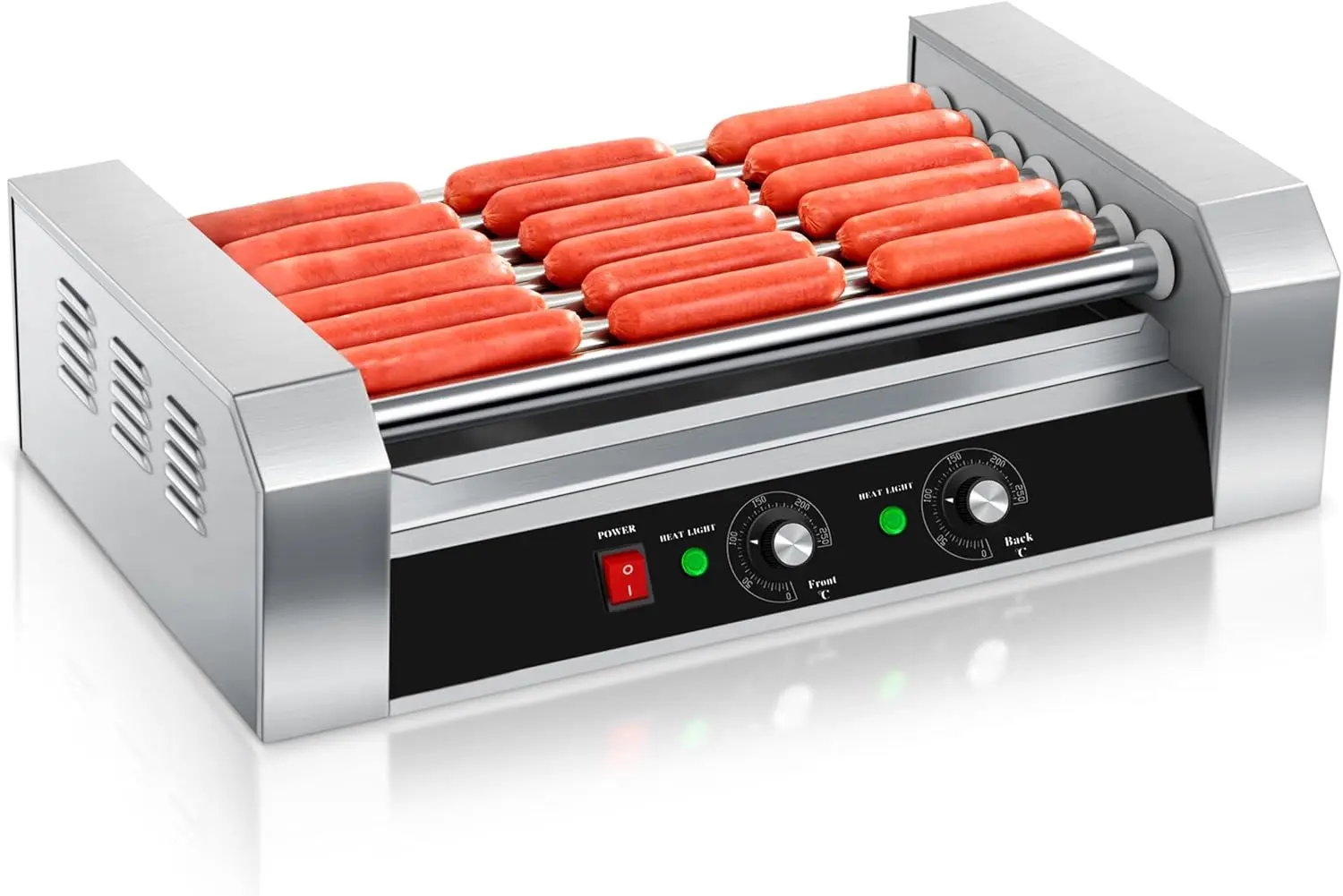 Wałek do hot dogów, 18 Hot Dog 7 Roller Grill Machine ze zdejmowaną tacą ociekową ze stali nierdzewnej, 1000 W, komercyjny G