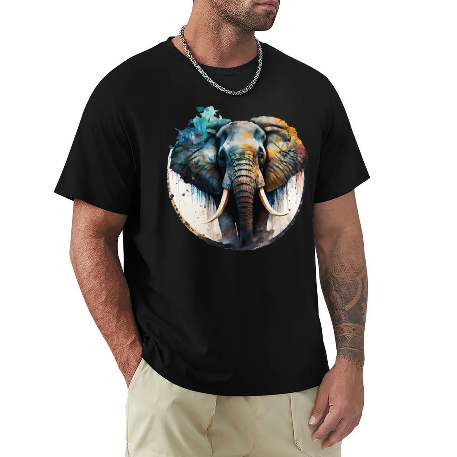

An Elephant in Natural Earth Tones - Animals in Vibrant Color T-Shirt Blouse men clothing