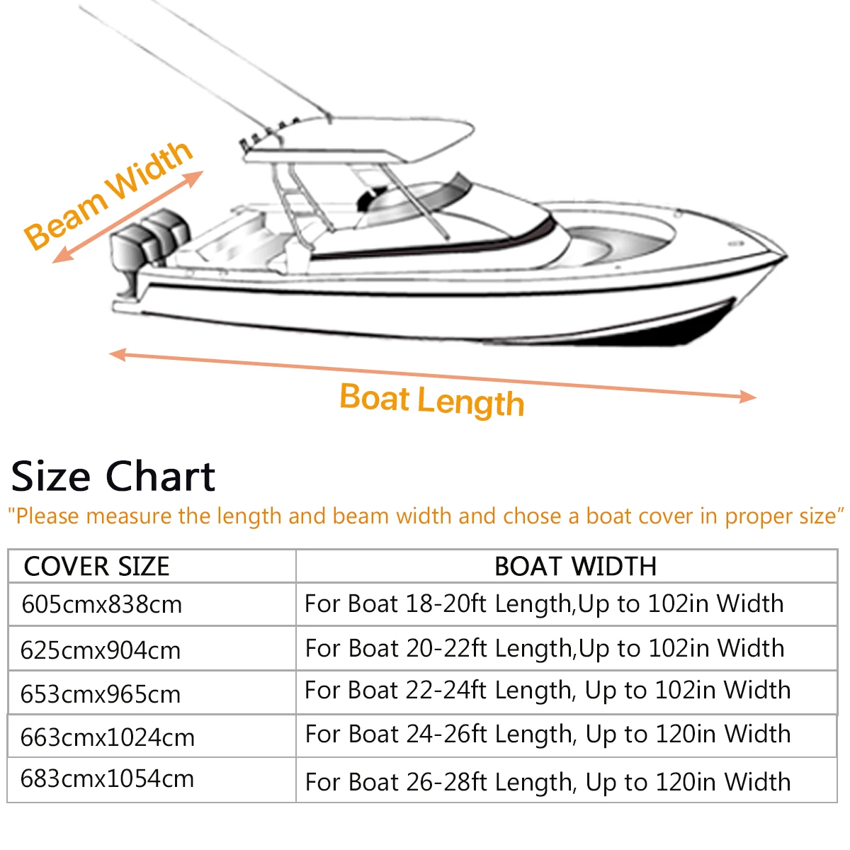 18-28ft 210D Jumbo Cruiser Boat-Cover Heavy-Duty Oceansouth Marine Water Sun Proof UV Protection Fish-Ski VHull Mooring Cover