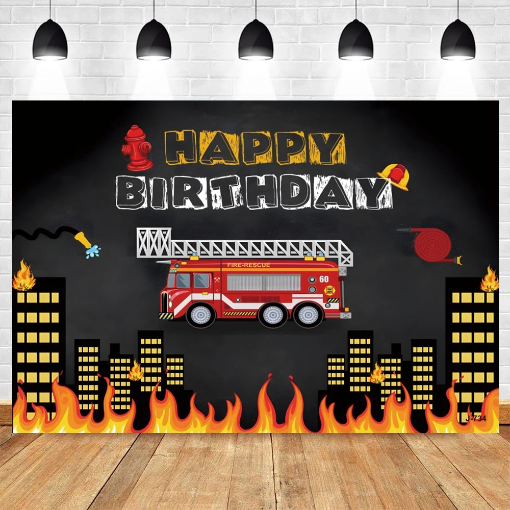 Baby Boy Birthday Photography Backdrops Police Station Car Fire Truck Party Decor Photocall Photographic Background Photo Studio