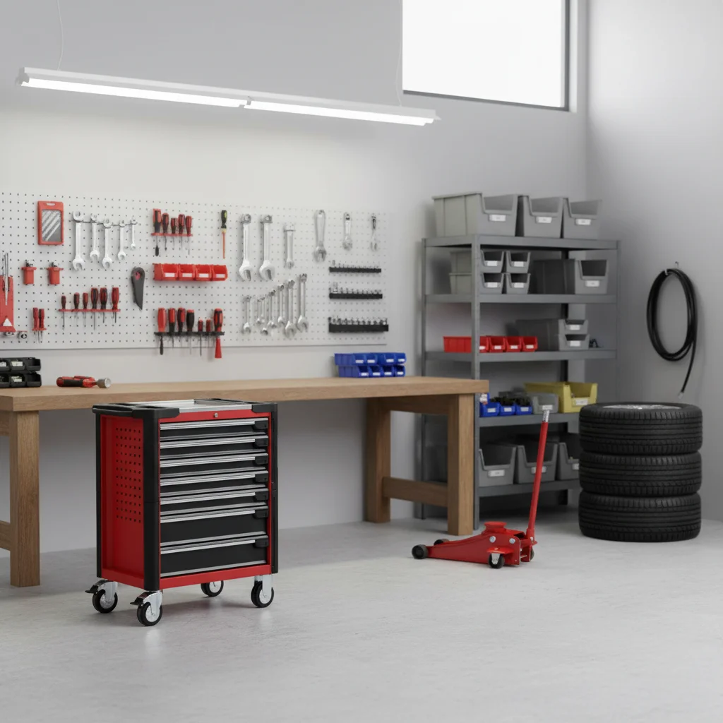 Industrial 540KG Capacity Mobile Tool Cabinet Powder Coating Stainless Steel Top Holes Keyed Lock Casters Garage