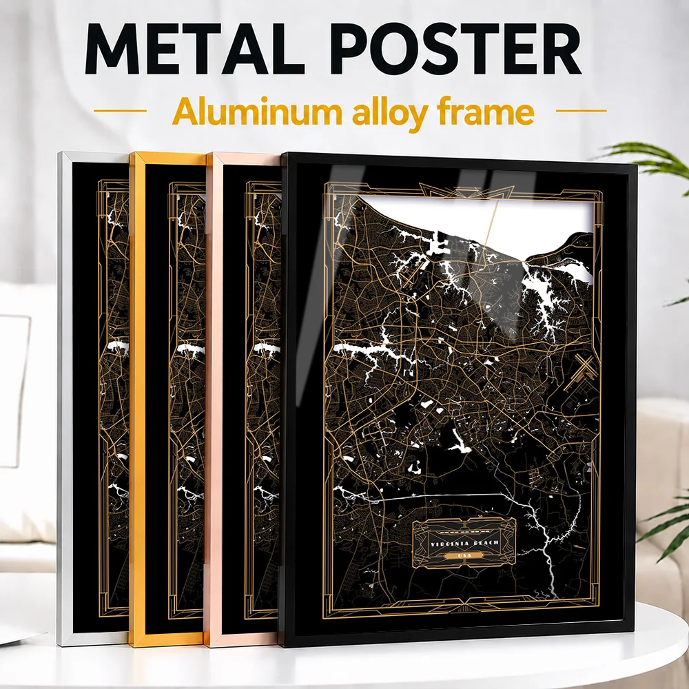Virginia Beach City Map Metal Poster With Aluminum Alloy Frame Personalized Scenic Tribute Wall Art For Office And Traveler Gift