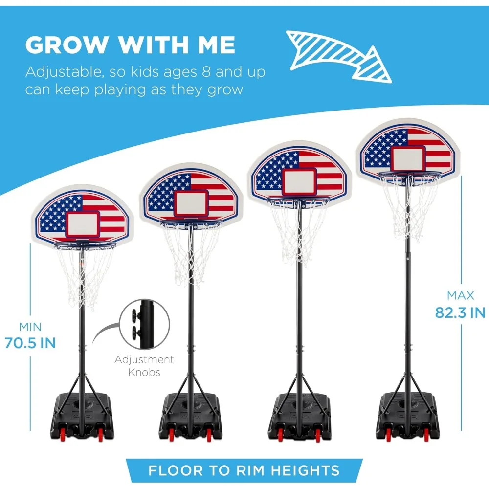draagbare in hoogte verstelbare basketbalringset met wielen en vulbare basis voor kinderen, 70,5 tot 82,3 inch hoog