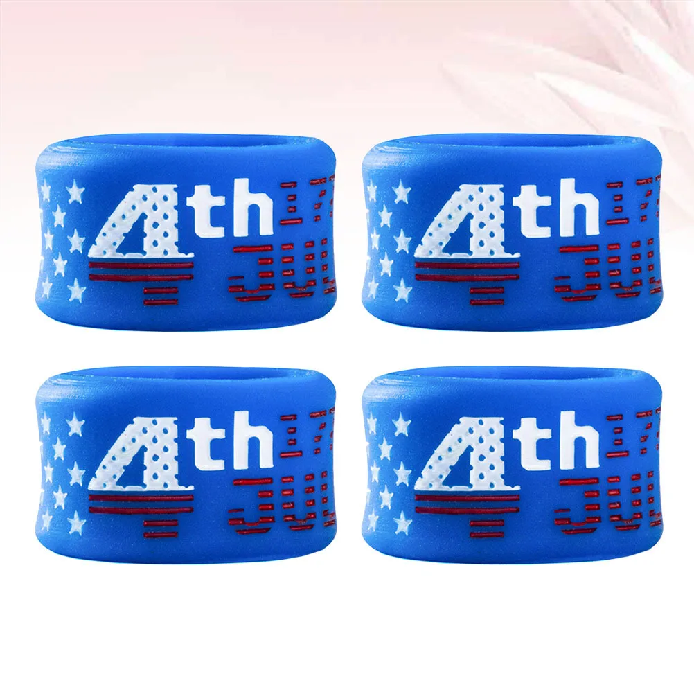 

4 Pcs Creative Rings Silicone Gifts Party American Flag Independence Day Size Set of