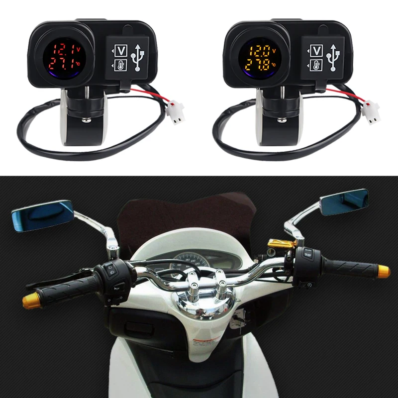 3.0 Motorcycle Charging Dual USB Charger Voltmeter Thermometer Digital Display Mobile Phone Charger Socket Car Cigarette Lighter