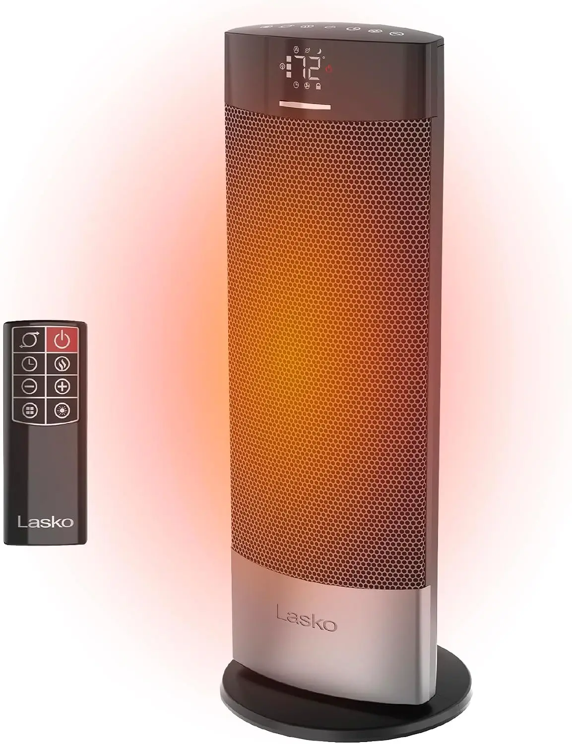 Ceramic Tower Space Heater with Remote Control, 18-Inch Ellipse Design, Black