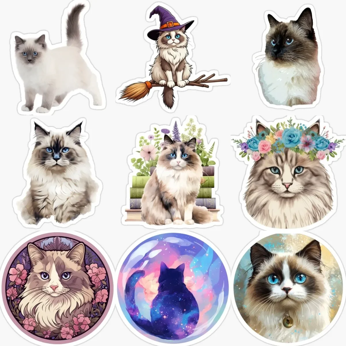 

Creative Ragdoll Cat Pets Cute Catoon PVC Sticker for Decorate Fridge Wall Car Van Truck Bicycle Window Helmet Decal Accessories