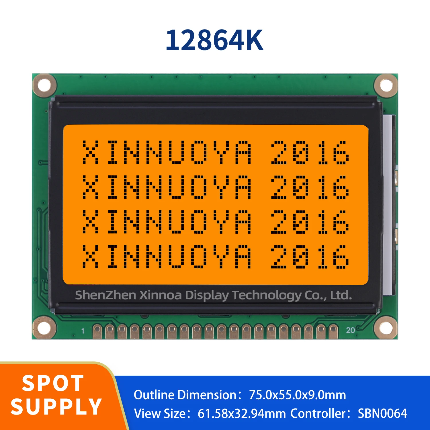Módulo gráfico do painel de exposição do LCD, ESPIGO, STN, ESPIGO, STN, KS0108, 12864K, venda quente, 20PIN âmbar, 128x64, 128x64
